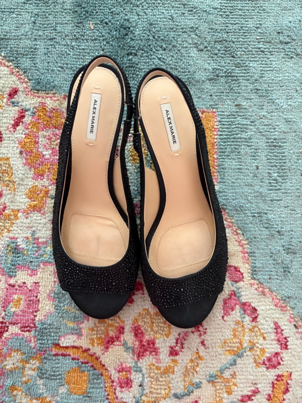 Alex Marie Black Sparkle Peep-Toe Slingbacks